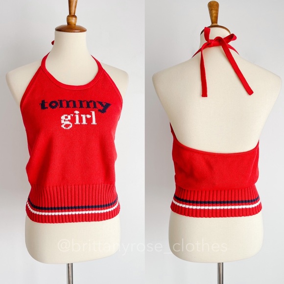 VINTAGE Y2K Tommy Jeans Tommy Girl Knit Halter Red White & Blue - Picture 2 of 7
